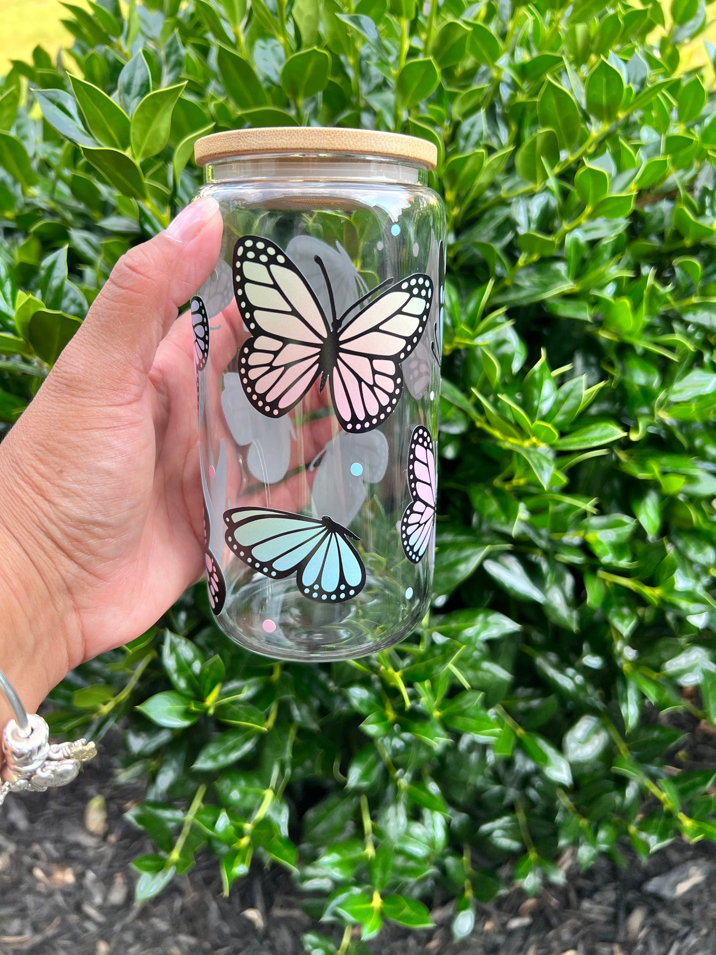 Butterflies Glass Can butterflies Libbey Jar 16oz