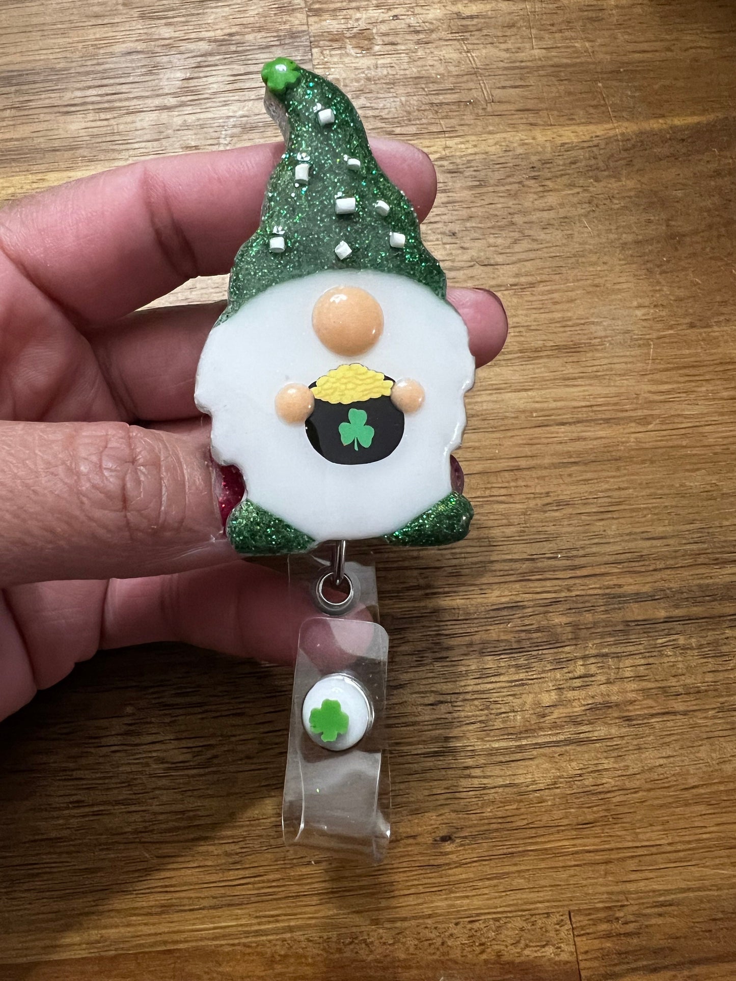 St Patrick’s day gnome with gold pot Badge Acrylic Epoxy Badge