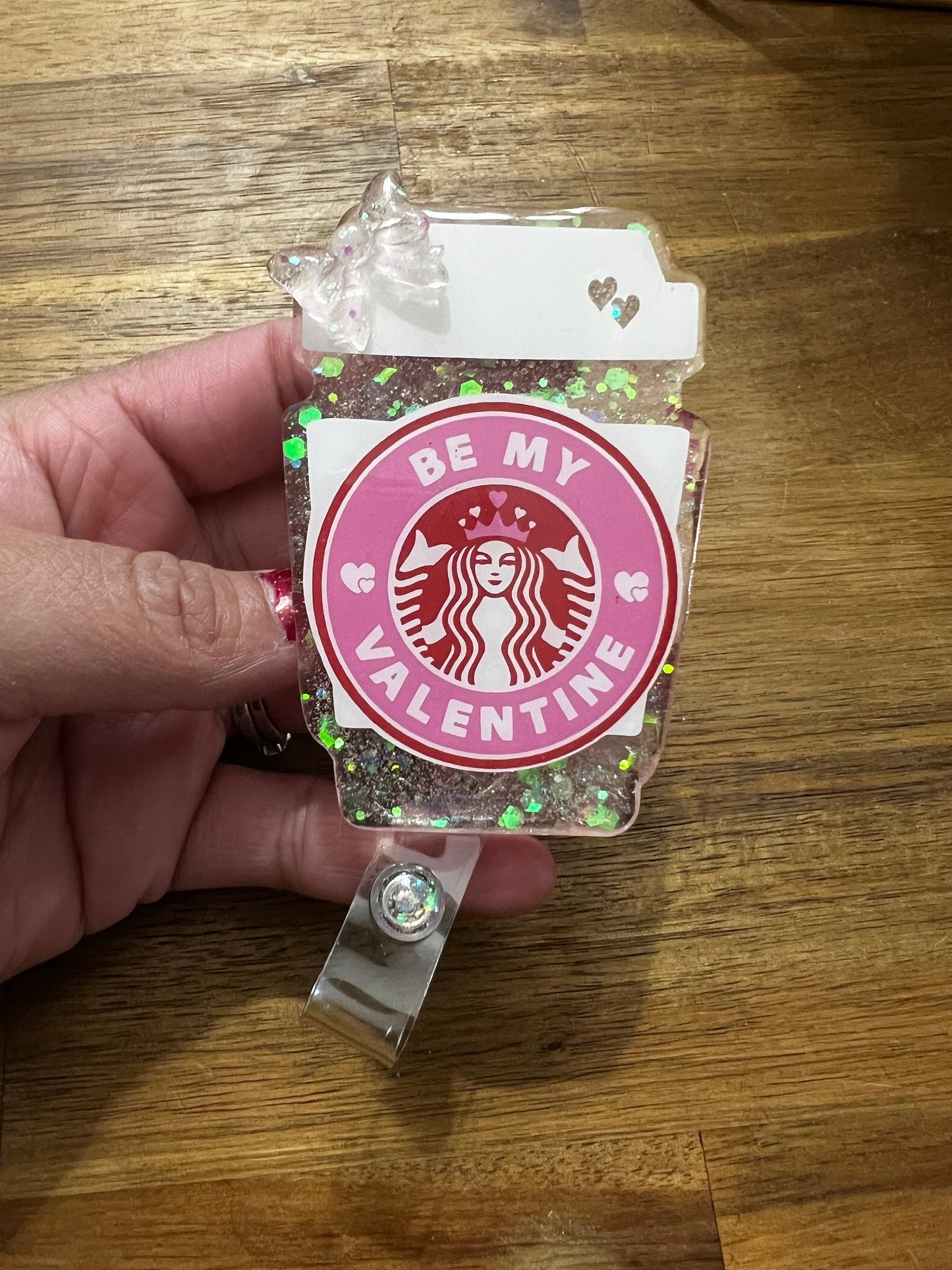 Coffee cup pink and red pink light pink bow Badge Acrylic Epoxy Badge