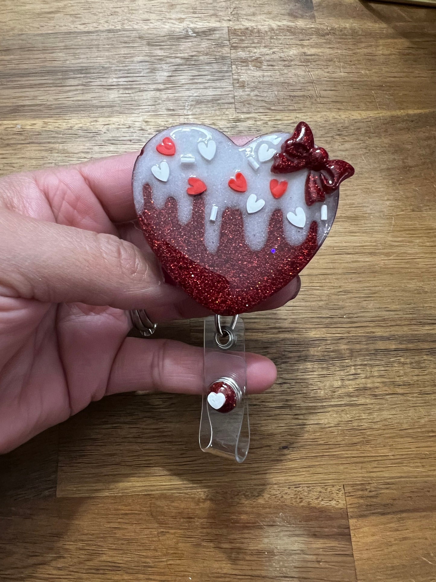 Valentine white drip heart Badge Acrylic Epoxy Badge