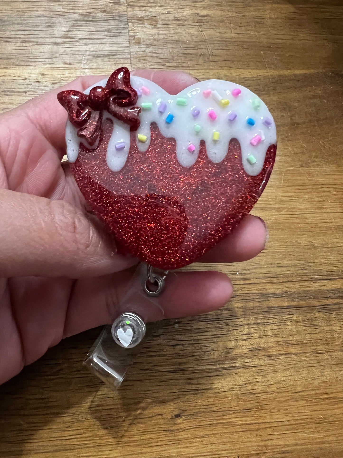 Valentine sprinkle white drip heart Badge Acrylic Epoxy Badge