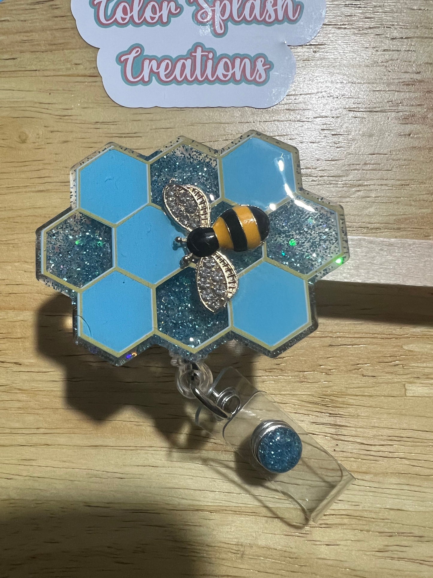 Honey comb bee Badge Acrylic Epoxy Badge Bee Lover Badge