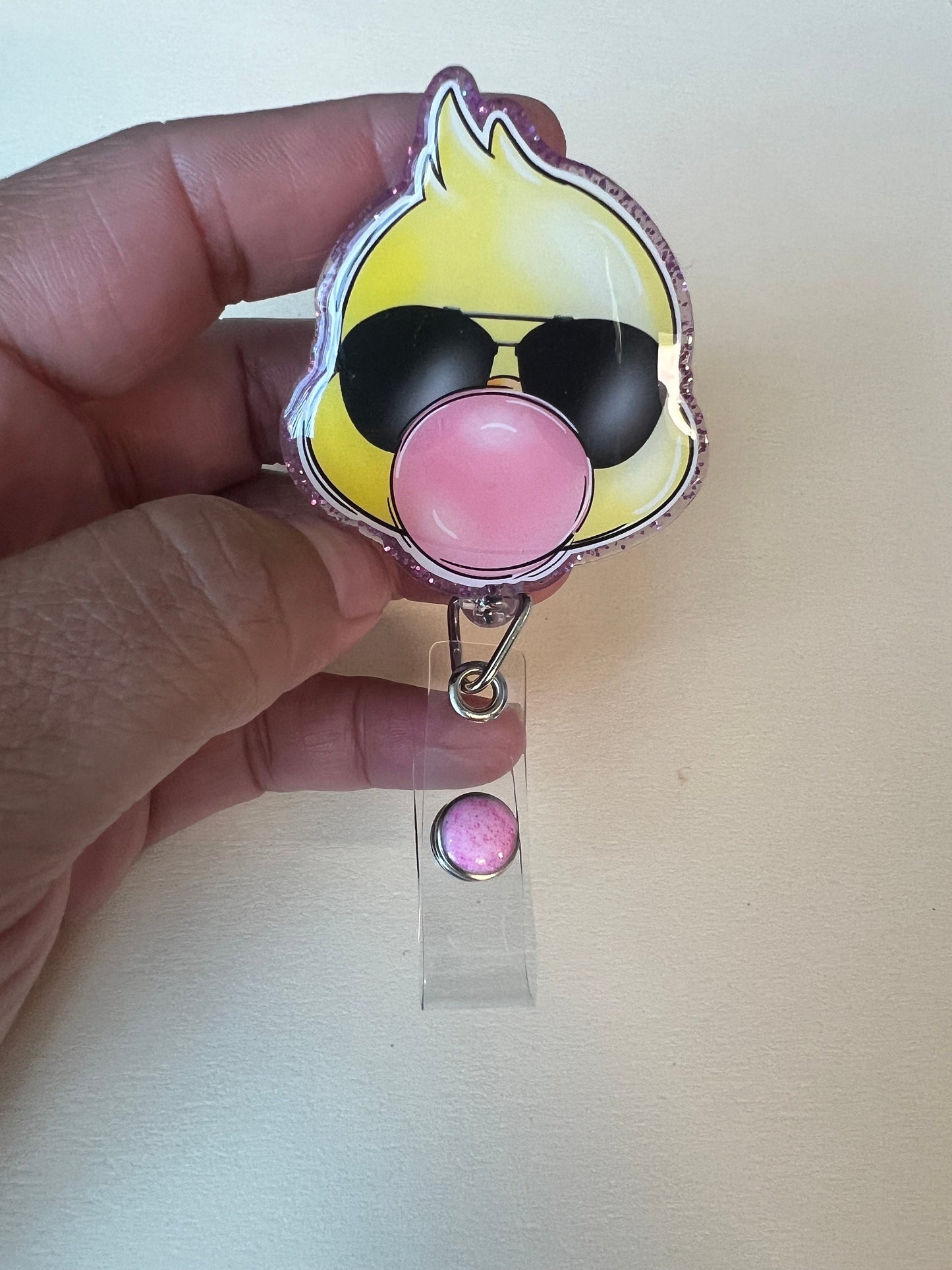 Gum bubble duckie Acrylic Epoxy Badge