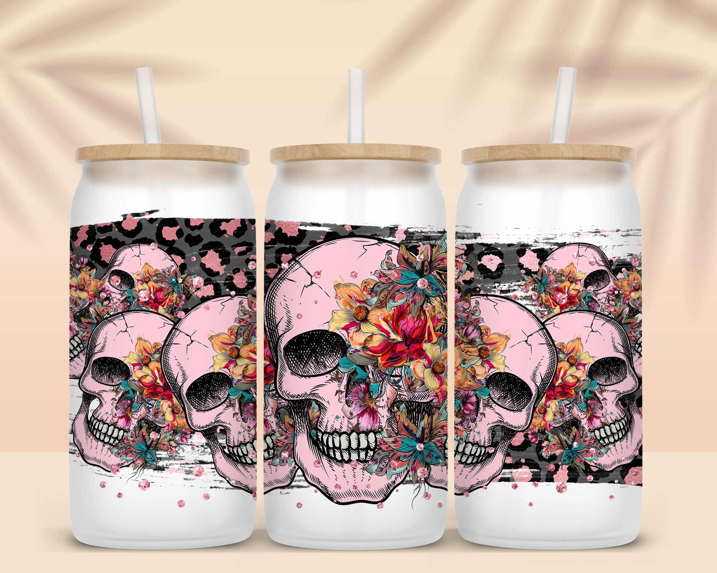 Libbey Jar 16oz Frosted Glass Skulls