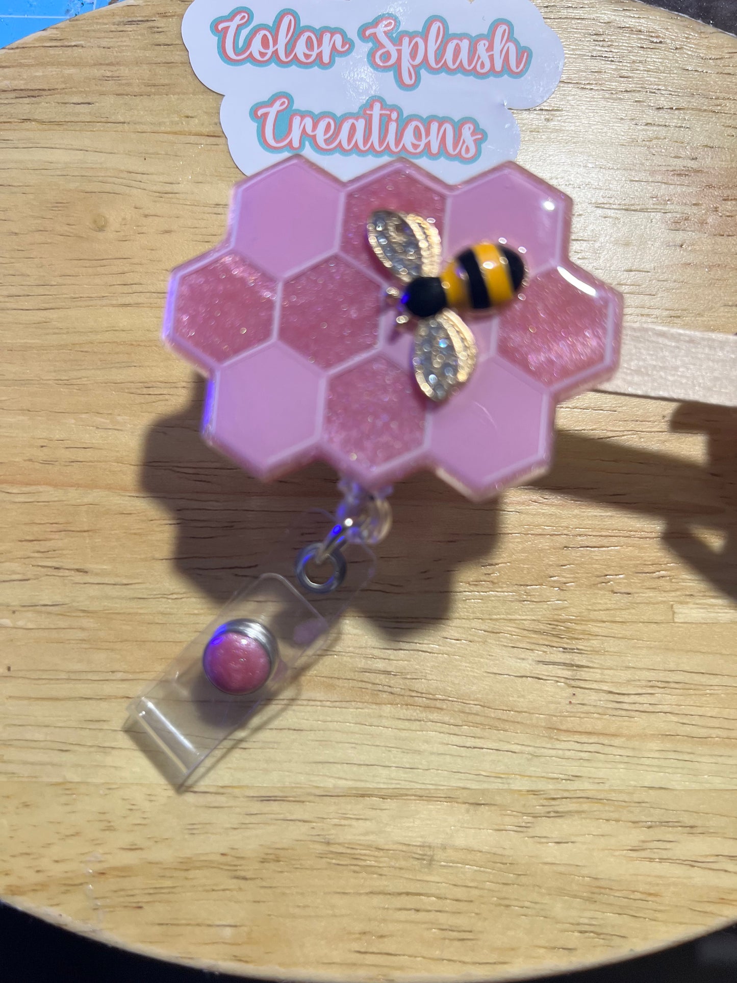 Pink Honeycomb Badge Reel