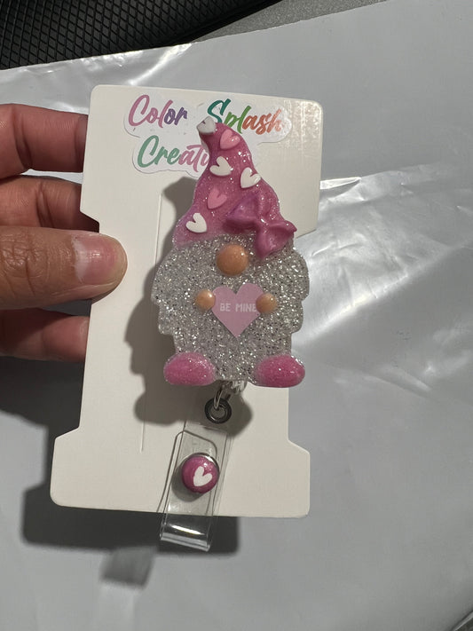 Pink Valentines Gnome Badge Reel