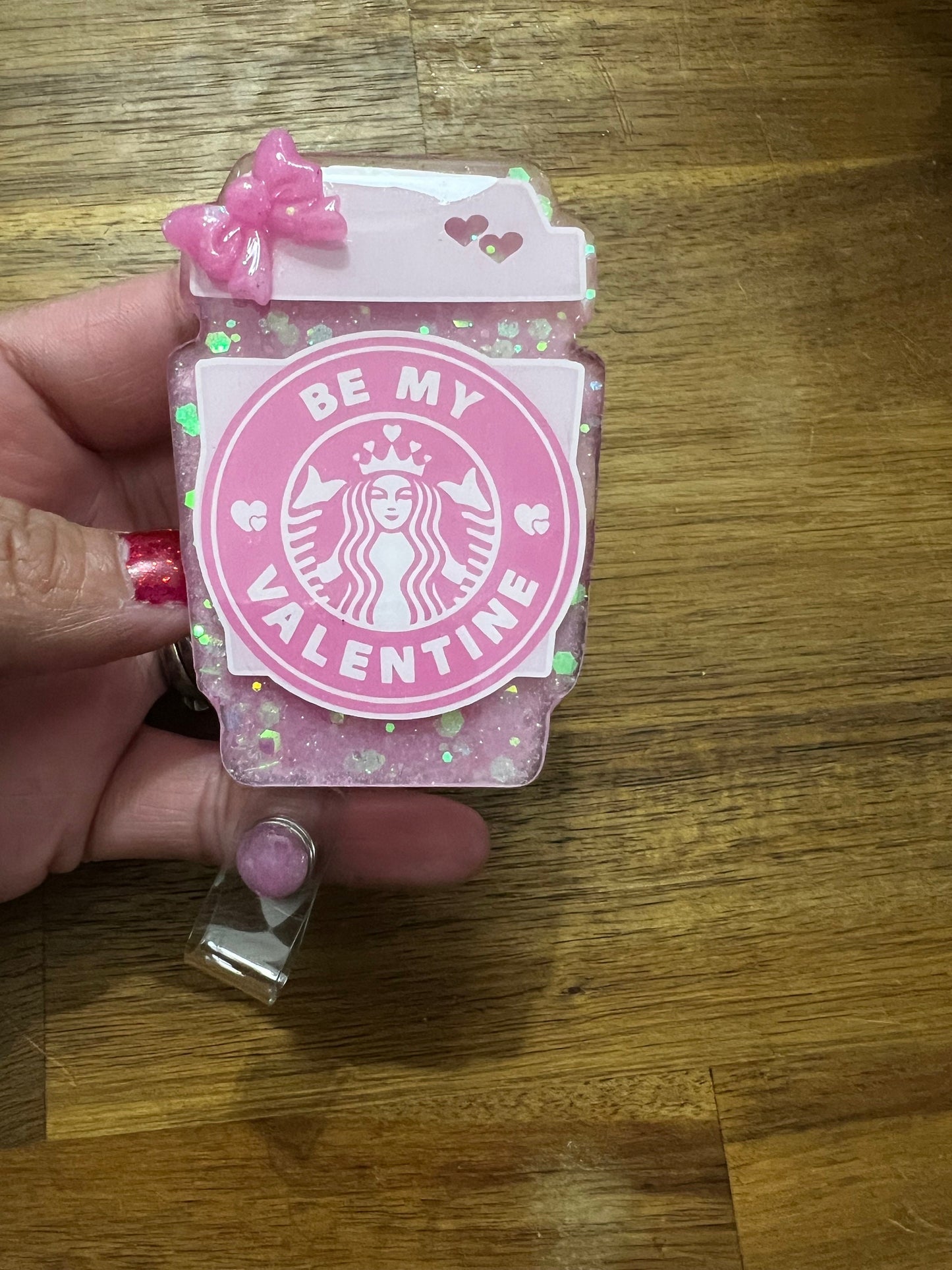 Coffee cup pink with pink and pink bow Badge Acrylic Epoxy Badge