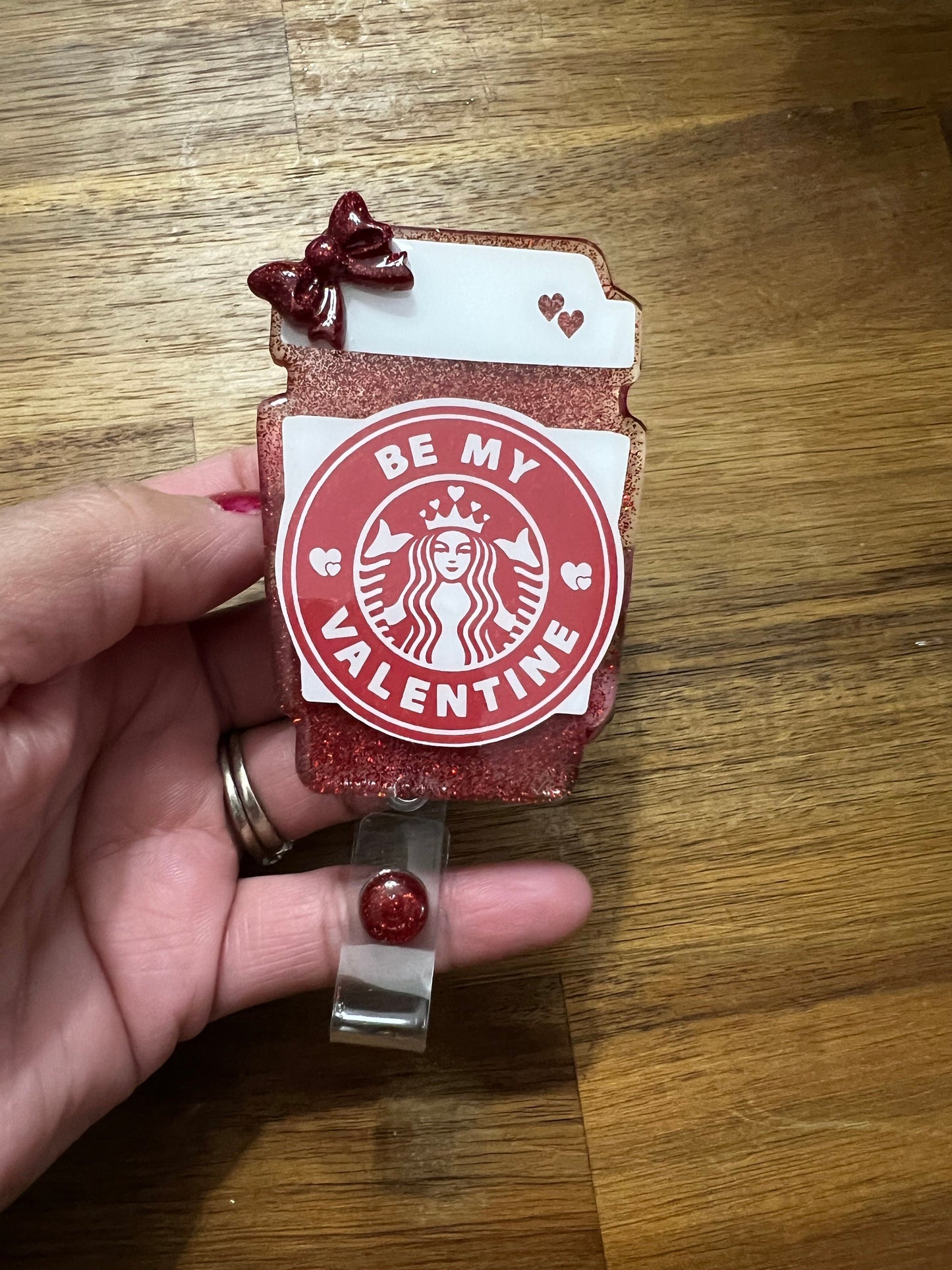 Coffee cup red bow Badge Acrylic Epoxy Badge