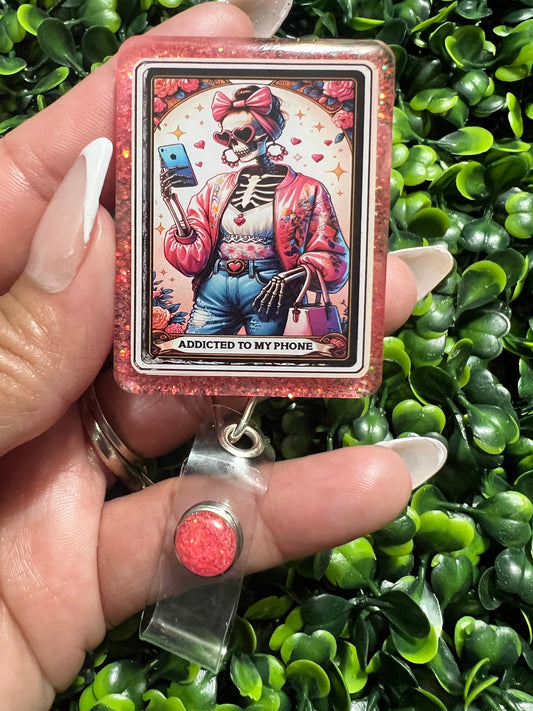 Addicted to my phone Badge Handmade Acrylic Epoxy Badge